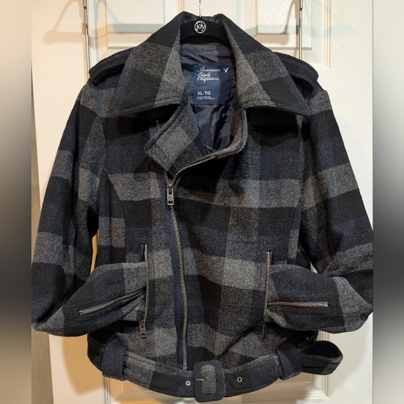 American Eagle Outfitters Jackets & Blazers - American Eagle Y2K Moto Jacket Zip Plaid Blue